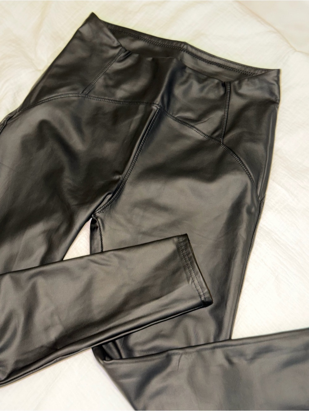 High-Waist Faux Leather Leggings - Black